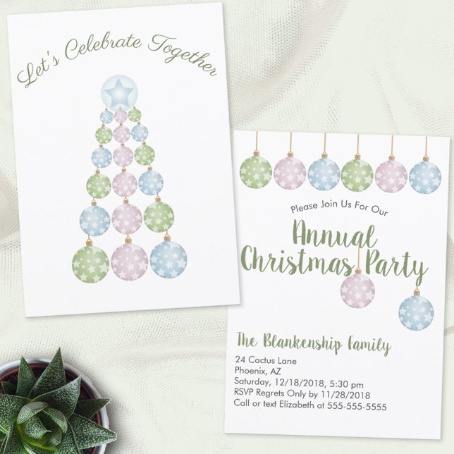 Pastel Ornaments Modern Christmas Tree Party Invit Invitation (Creator Uploaded)