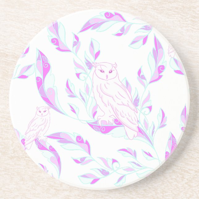 Pastel Owl Botanical Coaster (Front)