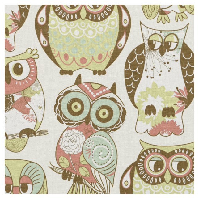 Pastel Owl Group Fabric (Close Up)