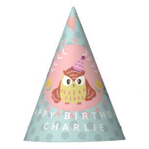 Pastel Owl Happy Birthday Party Hat