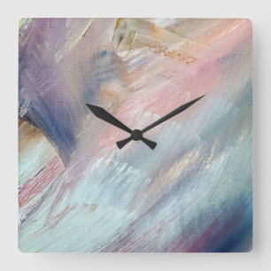 Pastel Paint Brush Abstract Square Wall Clock