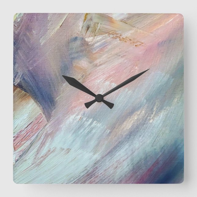 Pastel Paint Brush Abstract Square Wall Clock (Front)