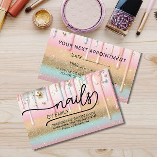Pastel Paint drip nail salon Manicurist  Appointment Card