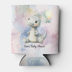 Pastel Paint Splash Adorable Dinosaur Baby Shower Can Cooler
