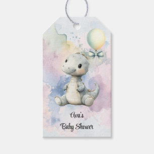 Pastel Paint Splash Adorable Dinosaur Baby Shower Gift Tags