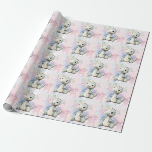 Pastel Paint Splash Adorable Dinosaur Baby Shower Wrapping Paper