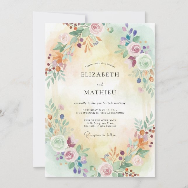 Pastel Painted Peony Wedding Invitation (Front)
