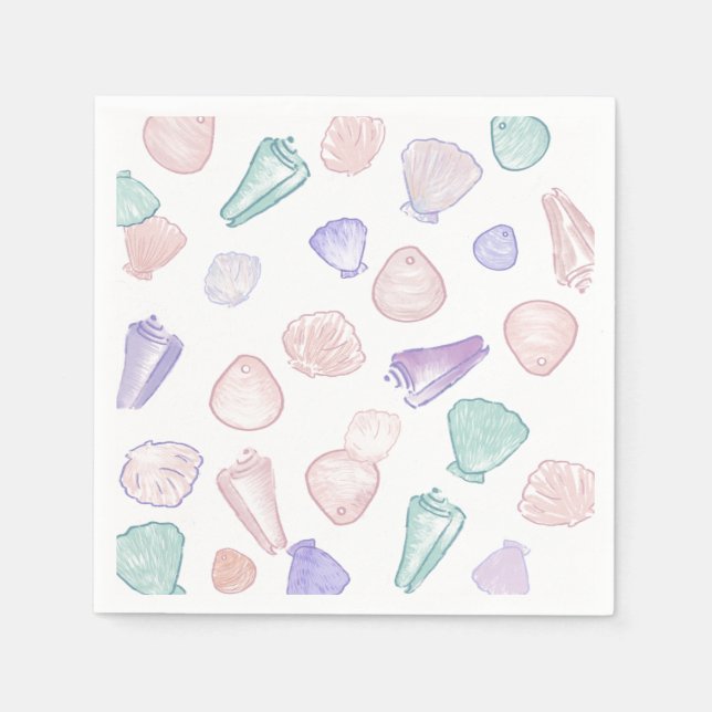Pastel Painterly Seashell Under the Sea Party Napkin (Front)