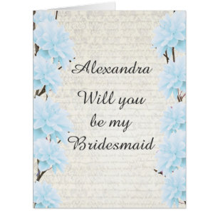 Pastel pale blue floral will you be my bridesmaid