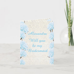 Pastel pale blue floral will you be my bridesmaid invitation