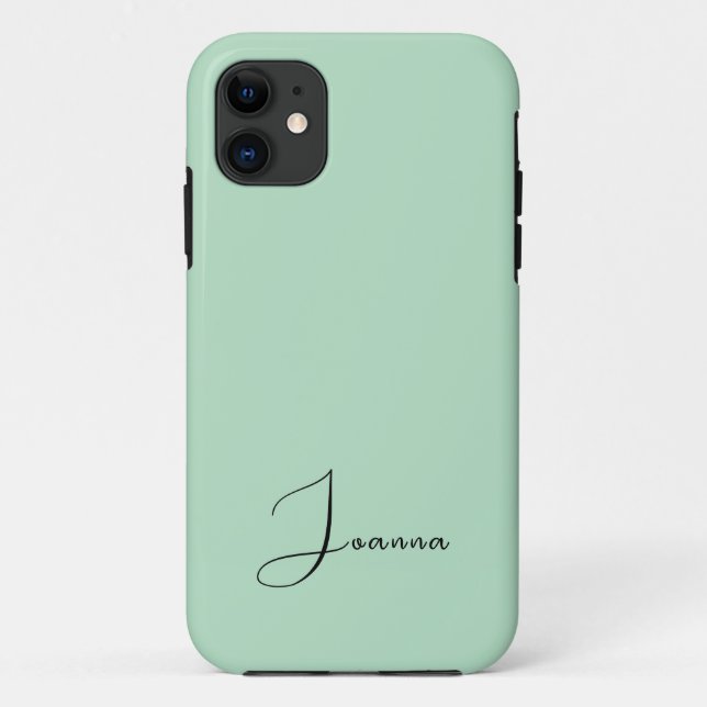 Pastel Pale Green Solid Colour | Minimalist Name Case-Mate iPhone Case (Back)