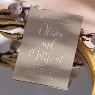 Pastel pale taupe typography script wedding + QR Invitation