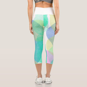 Pastel Pale Turquoise Abstract Art Circles Capri Leggings