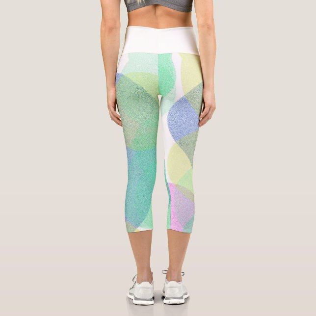 Pastel Pale Turquoise Abstract Art Circles Capri Leggings (Back)