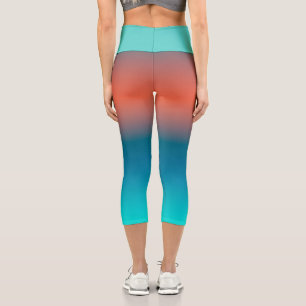 Pastel Pale Turquoise Coral Abstract Art Capri Leggings
