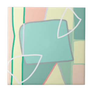Pastel Pale Turquoise Pink Abstract Art Ceramic Tile