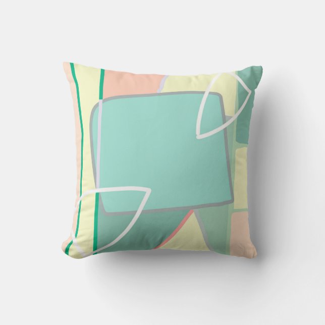 Pastel Pale Turquoise Pink Abstract Art Cushion (Front)