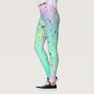 Pastel Pale Turquoise Pink Abstract Art Grey Spots Leggings