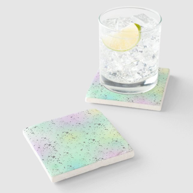 Pastel Pale Turquoise Pink Abstract Art Grey Spots Stone Coaster (Side)