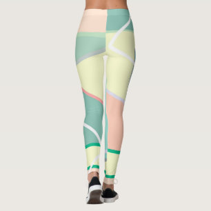 Pastel Pale Turquoise Pink Abstract Art Leggings