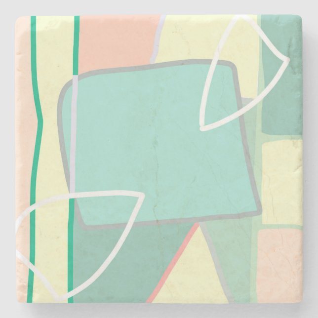 Pastel Pale Turquoise Pink Abstract Art  Stone Coaster (Front)