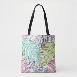 Pastel palm leaves tote bag