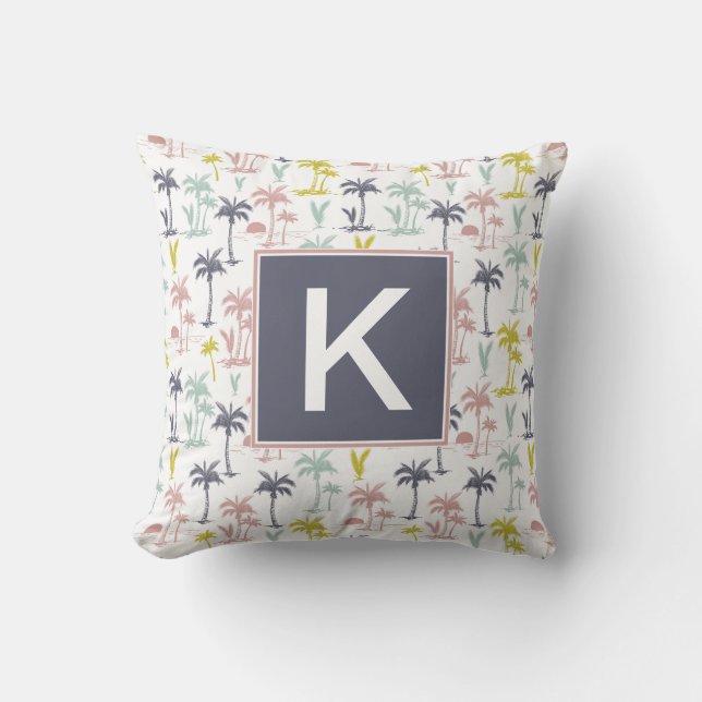 Pastel Palm Tree by the Beach Pattern Cushion (Front)