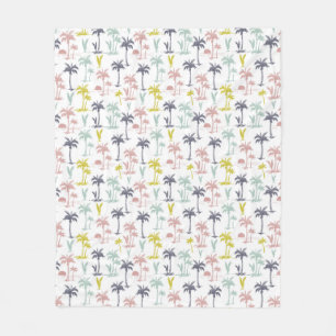 Pastel Palm Tree by the Beach Pattern Fleece Blanket