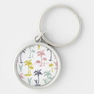 Pastel Palm Tree by the Beach Pattern Key Ring