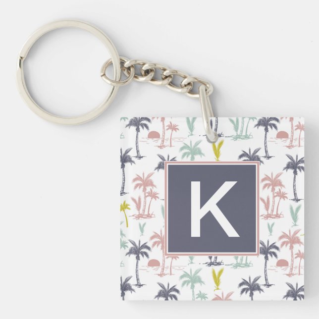 Pastel Palm Tree by the Beach Pattern Key Ring (Front)