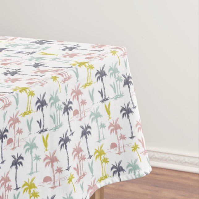 Pastel Palm Tree by the Beach Pattern Tablecloth (In Situ)