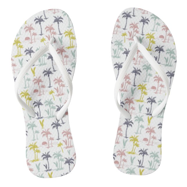 Pastel Palm Tree by the Beach Pattern Thongs (Footbed)