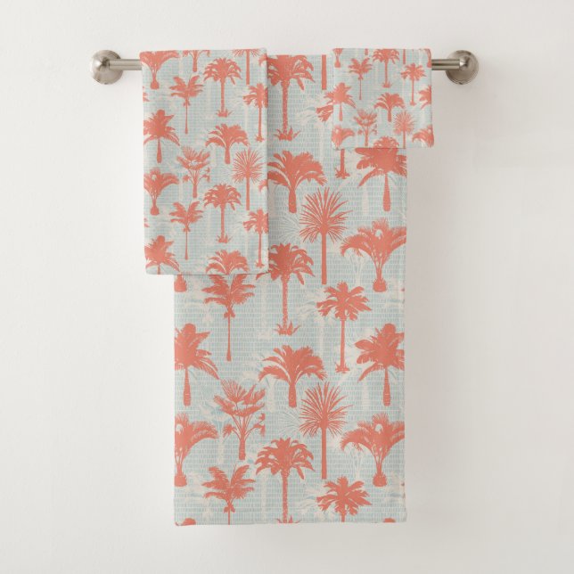 Pastel Palm Tree Pattern Bath Towel Set (Insitu)