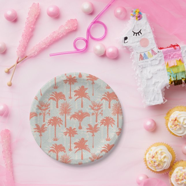 Pastel Palm Tree Pattern Paper Plate (Party)