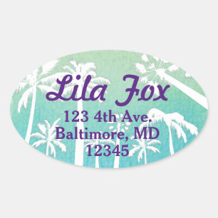 Pastel palm trees address labels