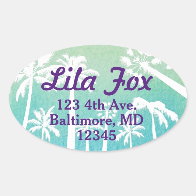 Pastel palm trees address labels (Front)
