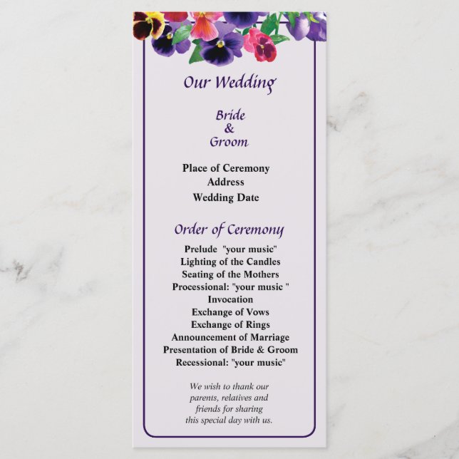 Pastel Pansies Wedding Program (Front)