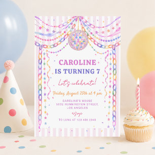 Pastel Paper Chain Disco Garland Birthday Invitation
