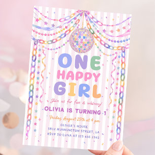 Pastel Paper Chain Disco Two Much Fun 2nd Birthday Invitation
