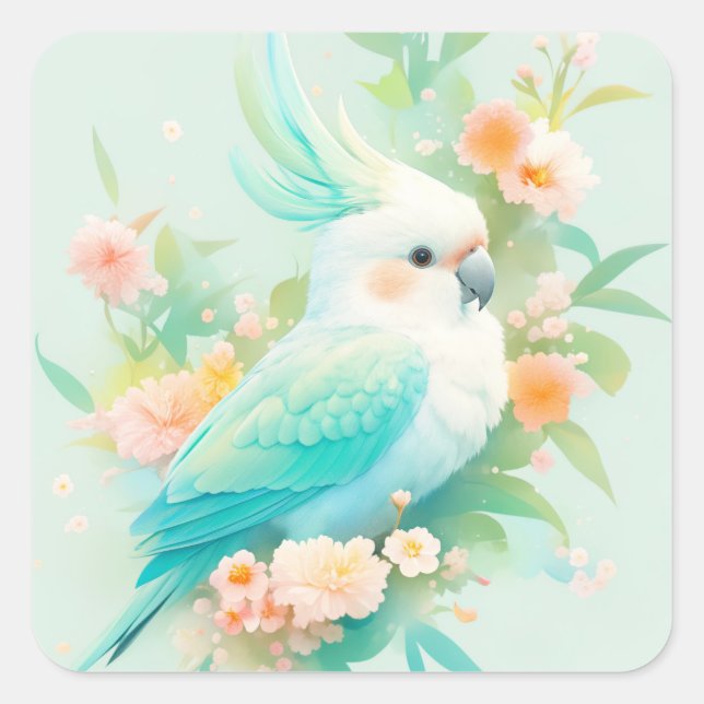 Pastel Paradise Cockatoo Square Sticker (Front)