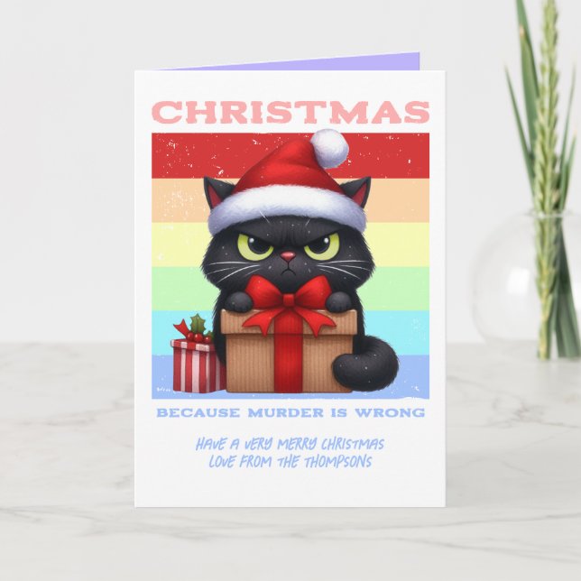 Pastel Party Panic Funny Cat Retro Christmas Photo Holiday Card (Front)