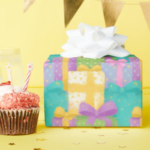 Pastel Party Presents With Star Bows Wrapping Paper