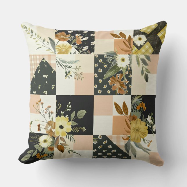 Pastel Patchwork Farmhouse Quilt Pattern Colourful Cushion (Front)
