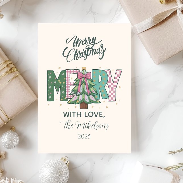 Pastel Patchwork Merry Christmas Holiday Card (Creator Uploaded)