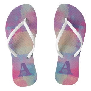 Pastel Patchwork Pink and Purple Abstract Thongs