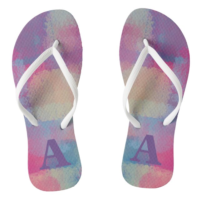 Pastel Patchwork Pink and Purple Abstract Thongs (Footbed)