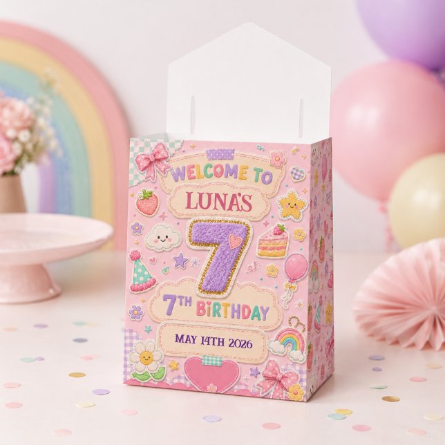 Pastel Patchwork Rainbow 7th Birthday Party Girl Favour Box (Pastel Patchwork Rainbow 7th Birthday Party Girl Favor Boxes
)