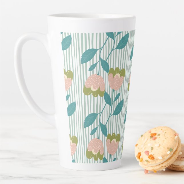 Pastel pattern for her and nature lovers blue latte mug (In Situ)
