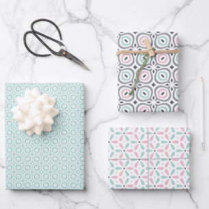 Pastel Pattern of Pink, Mint, Gray Geometric Shape Wrapping Paper Sheet