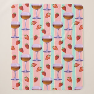 Pastel Pattern with Wine Glasses and Strawbefries Sherpa Blanket